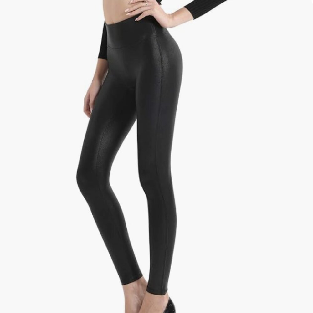 Retro Gong Faux Leather Leggings Matte Black Compression Pants NWT Various Sizes